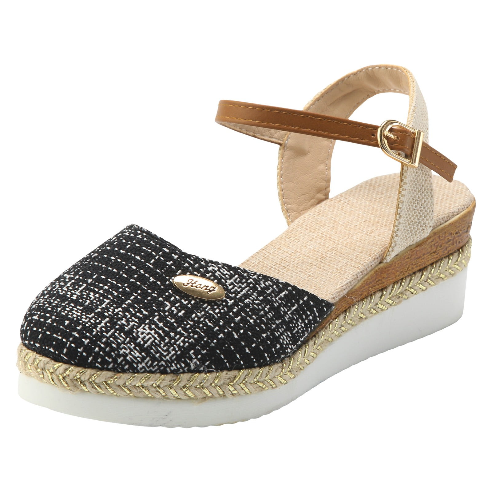 Large Color Patchwork Toe Sloping Heel Lightweight Rope Braided Buckle