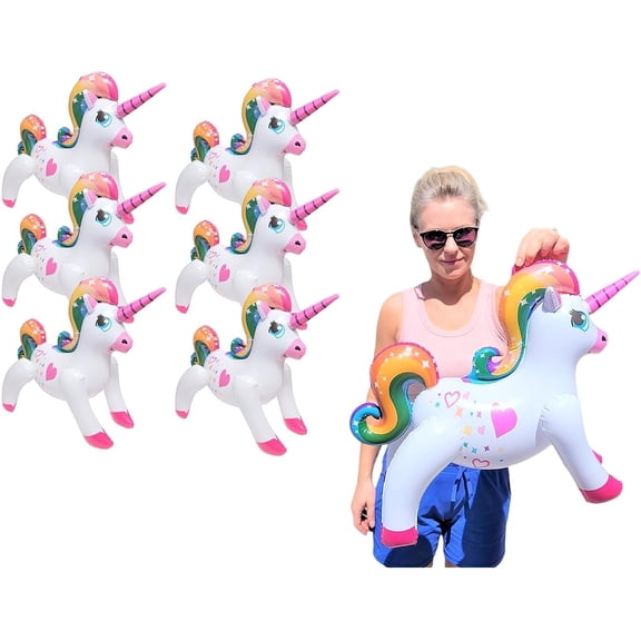 Large Colorful Blow-up Rainbow Unicorns (24 Inches) (6 Pack)