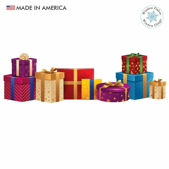 Large Colorful Gift Border Window Cling Christmas Decal Decoration for Glass. Double Sided, Reusable, Made in America.