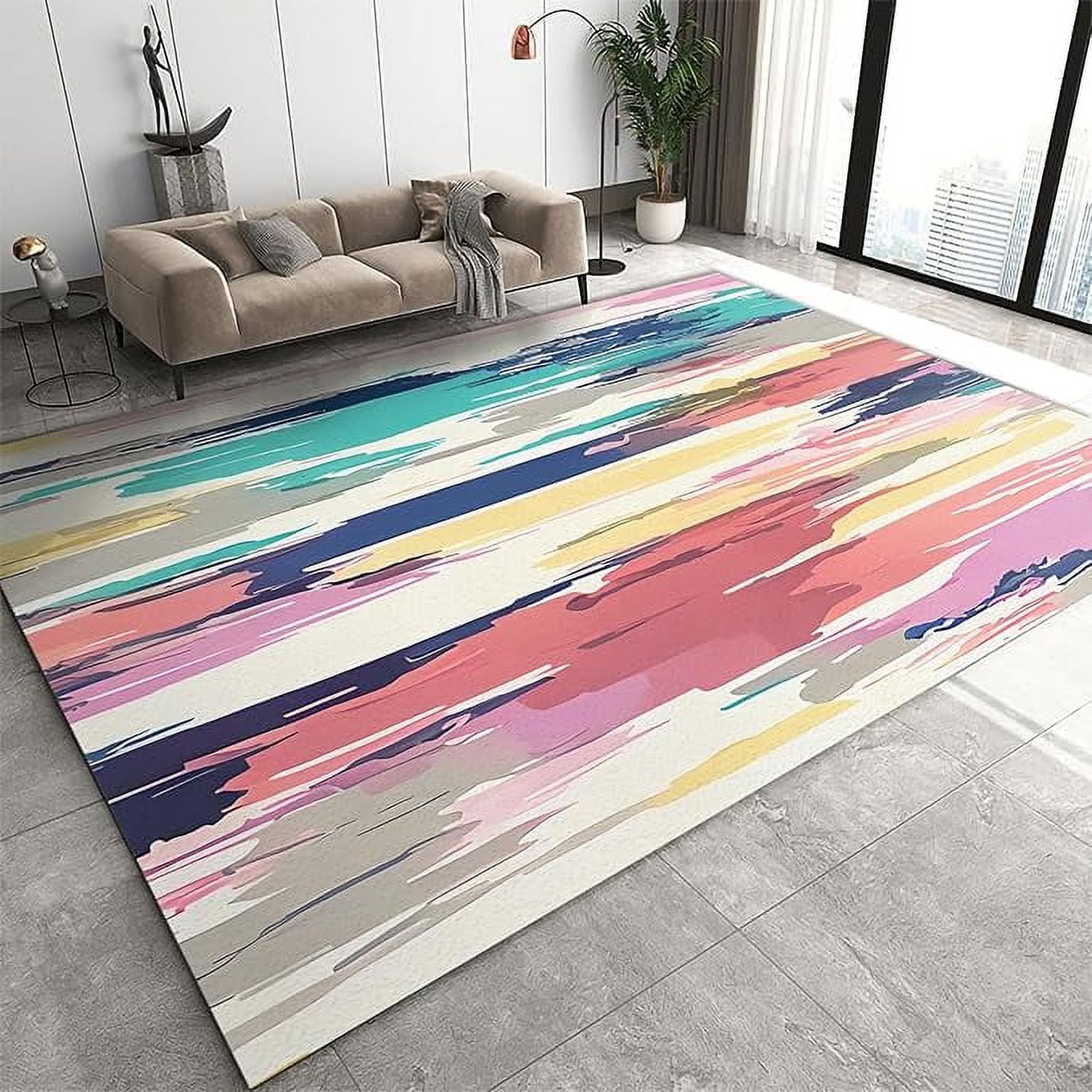 Big Colorful Rug Large Colorful Rug, Soft Rainbow Kids Rugs For Playroom, Multi Abstract ...