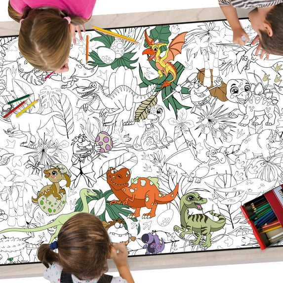 Large Coloring Poster - Classic Coloring Sheets for Kids & Adults, Use on Floor, Wall, or as Table Cover, Giant Coloring Pages with Durable Paper, Perfect for Parties & Classroom (Dinosaur 24"x48")