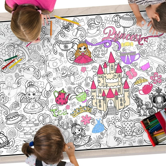 Large Coloring Poster - Princess Table Cloth for Kids & Adults, Use on Floor, Wall, or as Table Cover, Giant Coloring Pages with Durable Paper, Perfect for Parties & Classroom (Princess 36"x72")
