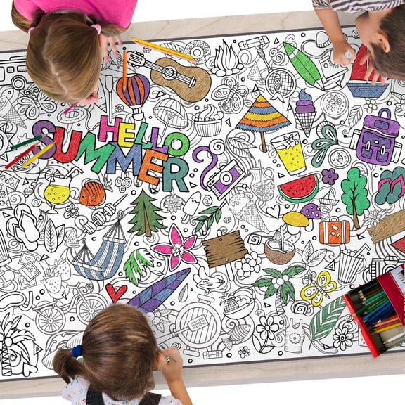 Large Coloring Poster - Summer Activities for Kids & Adults, Use on Floor, Wall, or as Table Cover, Giant Coloring Pages with Quality Paper, Perfect for Parties, Class & Work (Summer 24" x 48")