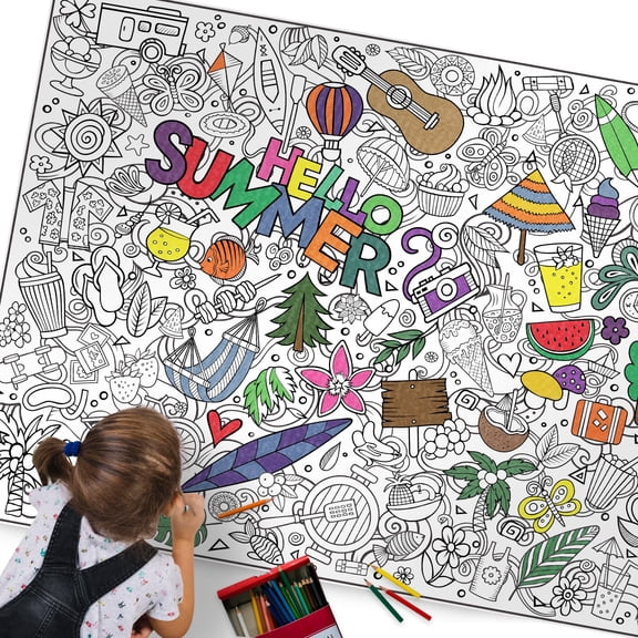 Large Coloring Poster - Summer Activities for Kids & Adults, Use on Floor, Wall, or as Table Cover, Giant Coloring Pages with Quality Paper, Perfect for Parties, Class & Work (Summer 36" x 72")