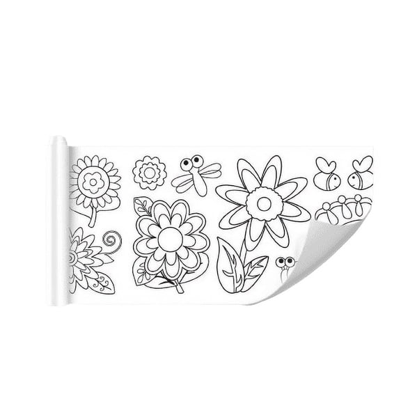 Large Coloring Tablecloth, 16*120inTear-Resistant Large Drawing Poster, DIY Paper Table Cover for Art Craft Activity Family Party Supplies, Learning and Fun (Flowers)