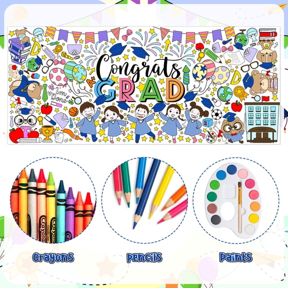 GROBRO7 Large Graduation Theme Coloring Poster for School Party DIY Game,55.1*23.6in,1pc