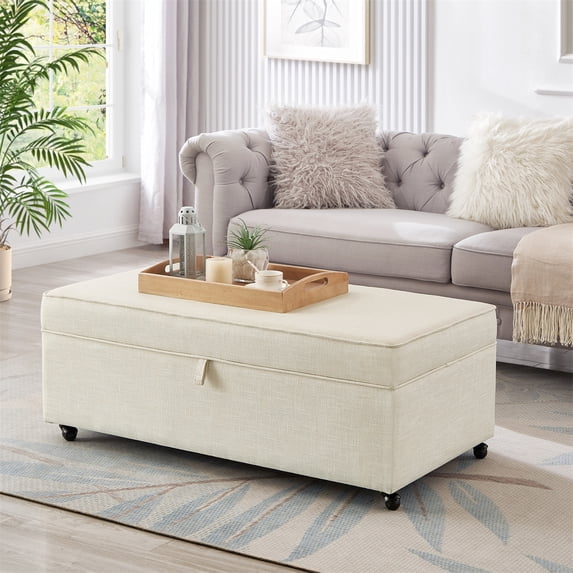 Large Comfort Sofa Ottoman with Storage, Modular Sectional Storage Ottoman with Wheels, Storage Bench for Living Room Bedroom