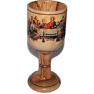 Last Supper Metal Hinged Portable Communion Set - 6 Glass Cups