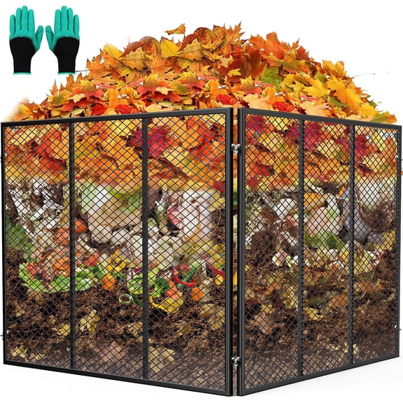 Large Compost Bin Metal Wire Mesh Composter Outdoor Waterproof Composting Bin With Rust Proof Coating Easy Assembly Compost Bin For Garden Yard Kitchen Waste Leaves Black