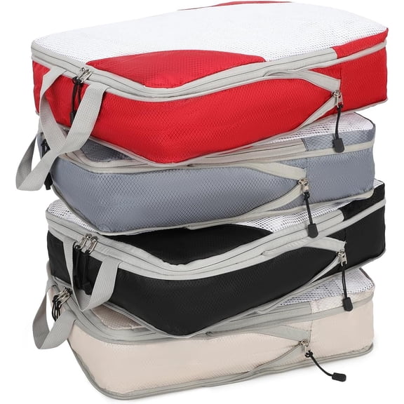Large Compression Packing Cubes for Travel, 4-Pack Packing Cubes with Double Compression Zipper, Luggage Organizers for Carry , Cruise, Family & Business Travel