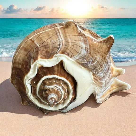 Large Conch Seashell Rare Brown White Spiky Natural Coastal Beach Home Decor Nautical Big Centerpiece Sea Shell Decoration Beach Collection Gift