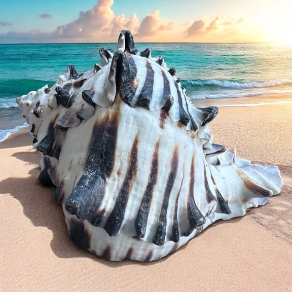 Large Conch Seashell Black White Spiky Real Rare Natural Big Decorative Sea Shells Coastal Beach Home Decor Ocean Decoration Collection Gift