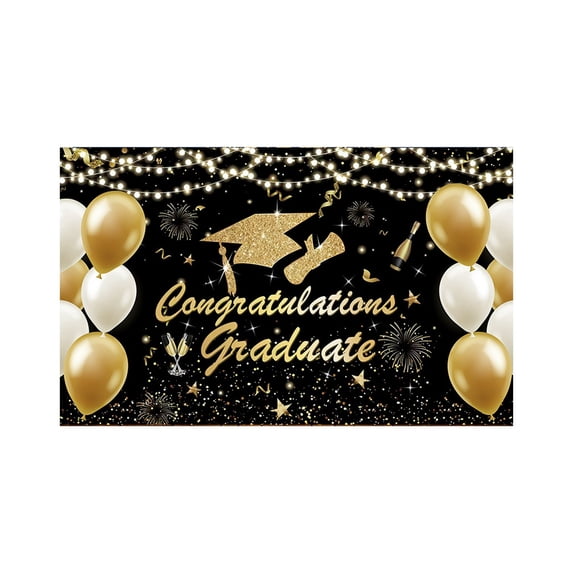Large Congrats Grad Banner 72x44 Inch Class of 2026 Graduation Backdrop Black and Gold 6x3.5ft Congratulations Graduate Decorations for Prom Party Photo Booth Props