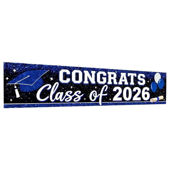 Large Congrats Grad Banner Gold Class of 2026 Banner Backdrop Graduation 2026 Yard Sign for Graduation Party Supplies Graduation Decorations 2026, 98 x 20 inches