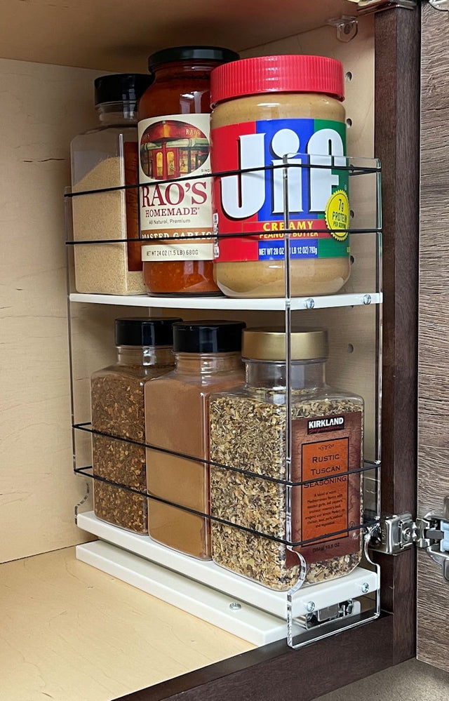 Large Cream Acrylic and Chrome 2-Tier Sliding Spice Rack