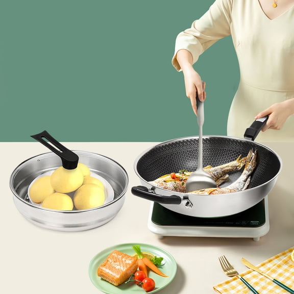 Large Cooking Nonstick Honeycomb Wok Pan with Lid & Stainless Steel Steamer Pot