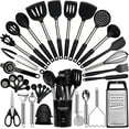 thumbnail image 1 of Large Cooking Utensils Set, 35 Pcs Silicone Kitchen Utensils Set with Holder, Stainless Steel Handle Spatula Set, Heat Resistant Food Grade Silicone Kitchen Gadgets for Non-stick Cookware (Black), 1 of 7