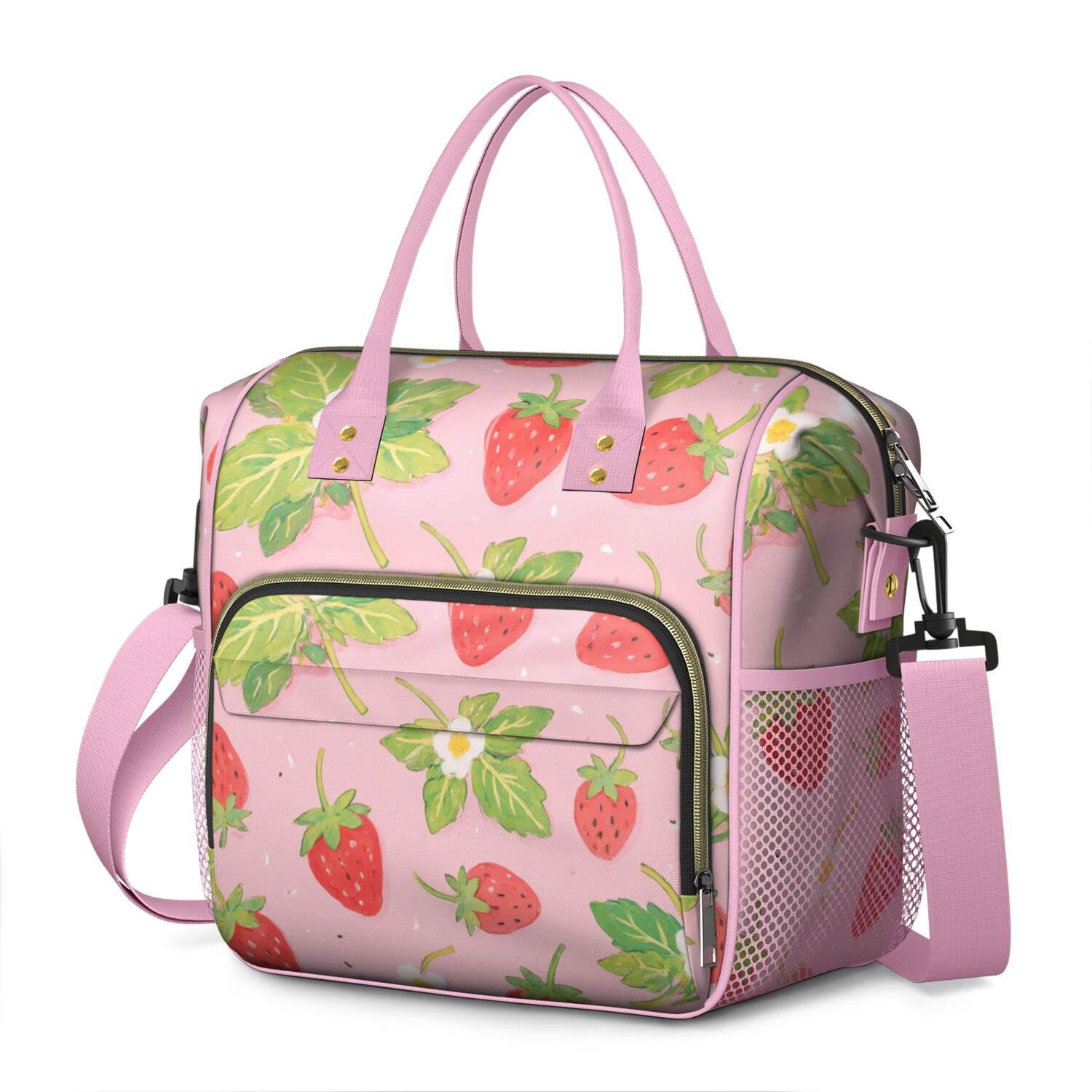 Large Cooler Bag Insulated Bags for Working Women,Leakproof Lunch Box with Multi Pockets for Adult,Insulated Lunch Box for Beach,Picnic,Work,Strawberry