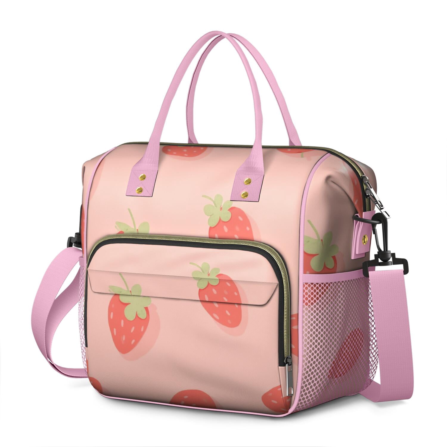 Large Cooler Bag Insulated Bags for Working Women,Leakproof Lunch Box with Multi Pockets for Adult,Insulated Lunch Box for Beach,Picnic,Work,Strawberry