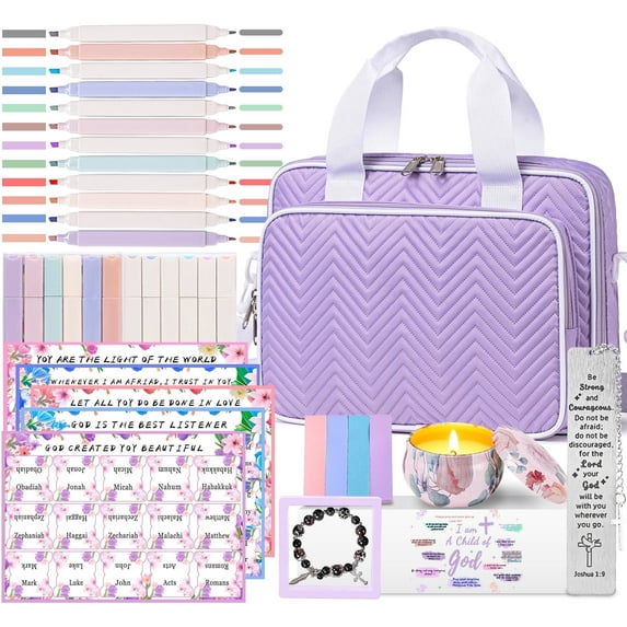 Bible Cover Case for Women with Shoulder Strap, Study Supplies Journaling Kit with Bible Highlighters, Mothers Day Christian Gifts