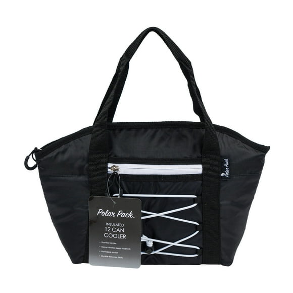 Large Cooler Tote Bag w/Zipper Insulated 12 CAN in Black