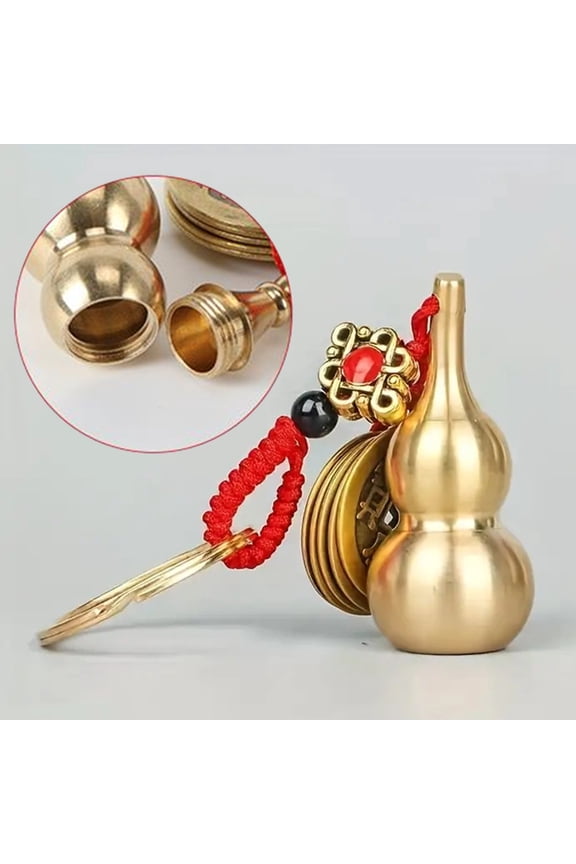 Large Copper Gourd Key Chain With Chinese Feng Shui Coins For Good Luck Fortune Bag Car Key Ornament Keyring