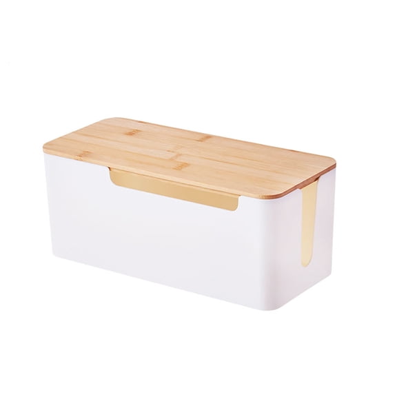 Large Cord Organizer Box with Bamboo Lid, Power Strip Holder for Desk & Home Electronics, Cable Management Box for Wires & Plugs, Rustic Storage Box for Office & Bedroom