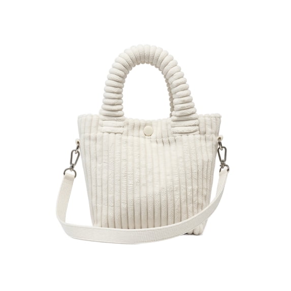 Large Corduroy Tote Bag for Women, Soft Ruched Handle Crossbody Shoulder Purse, Spacious Retro Minimalist Handbag for Daily Commute Travel Office Winter, Beige Polyester
