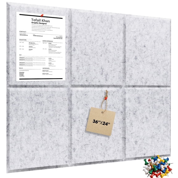 Large Cork Board 36"" x 24"" Alternative - 6 Pack Felt Wall Tiles with 50 Safe Removable Adhesive Tabs, 30 Pushpins, Cork Boards for Walls Pin Board Bulletin Board Office Decor (Light grey)