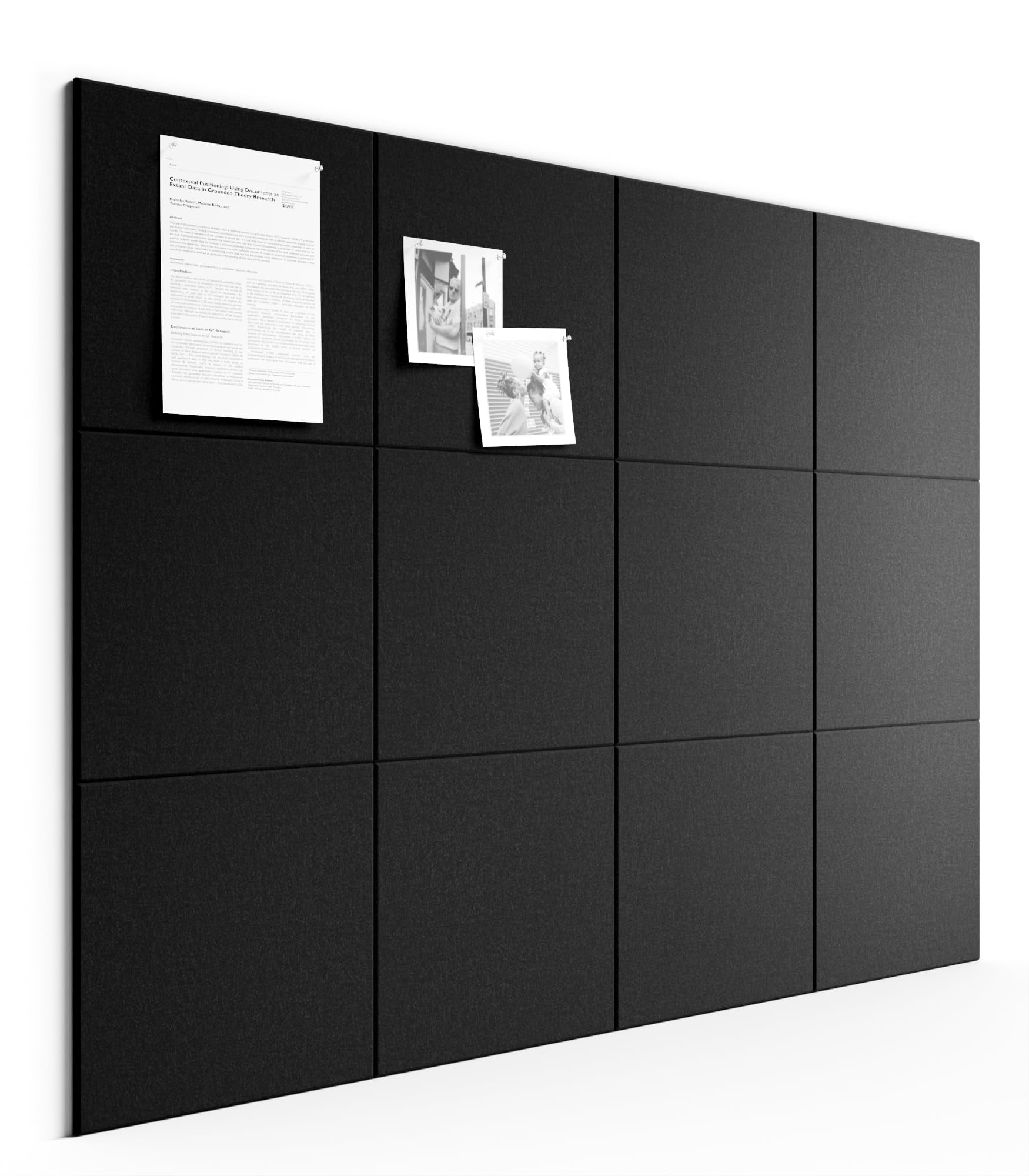 Large Cork Board 48" X 36" Alternative - 12 Pack Felt Wall Tiles With 70 Safe Removable Adhesive Tabs  30 Pushpins Boards For Walls Pin Bulletin Office Decor (black)