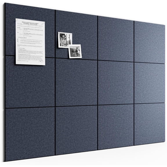 Large Cork Board 48" x 36" Alternative - 12 Pack Felt Wall Tiles with 70 Safe Removable Adhesive Tabs, 30 Pushpins, Cork Boards for Walls Pin Board Bulletin Board Office Decor (Navy Blue)