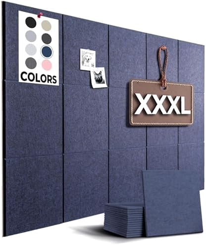 Large Cork Board Alternative | 15 Pack | Sizing Up to 59”x36”, Felt Wall Tiles, Office Wall Decor, Large Cork Boards for Walls, Corkboard, Cork Board for Office, Pin Board, Blue