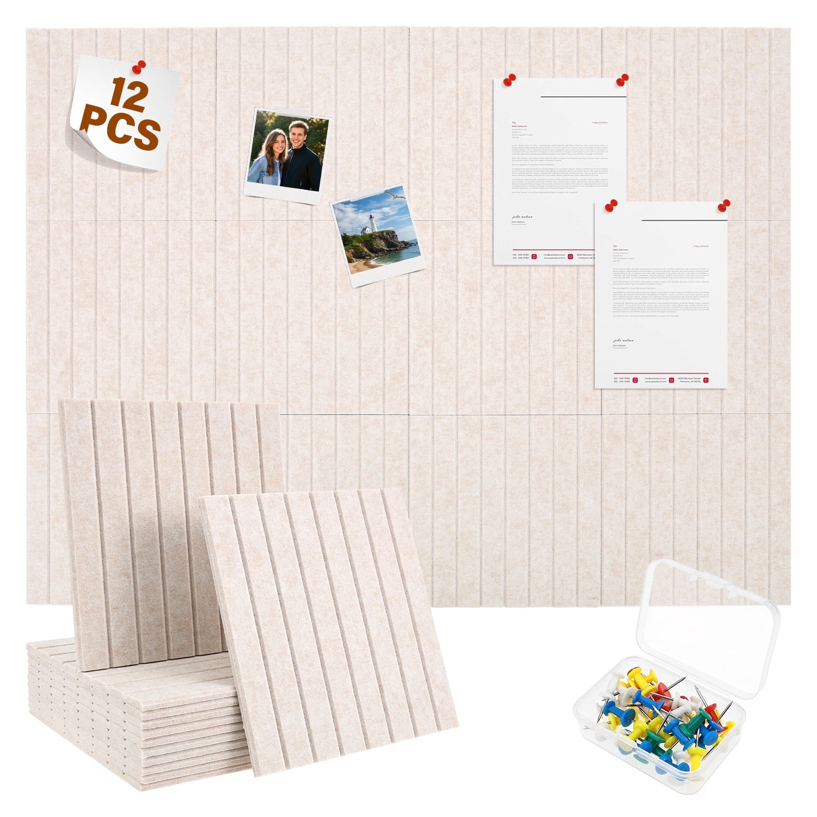 Large Cork Board Alternative Decorative Felt Bulletin Board with 50 Pcs Nails for Home Office Bedroom 12 Pack Felt Wall Tile