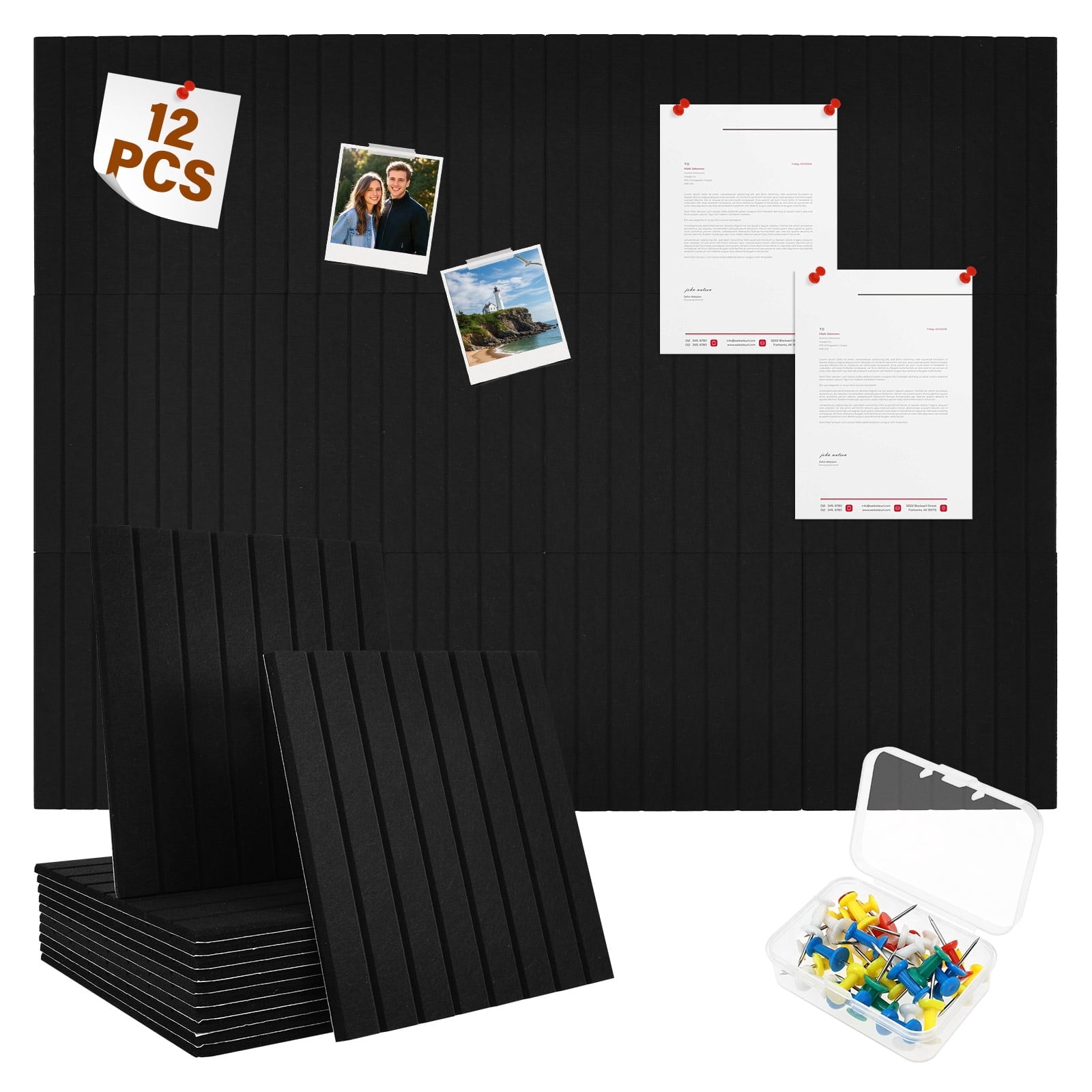 Large Cork Board Alternative Decorative Felt Bulletin Board with 50 Pcs Nails for Home Office Bedroom 12 Pack Felt Wall Tile