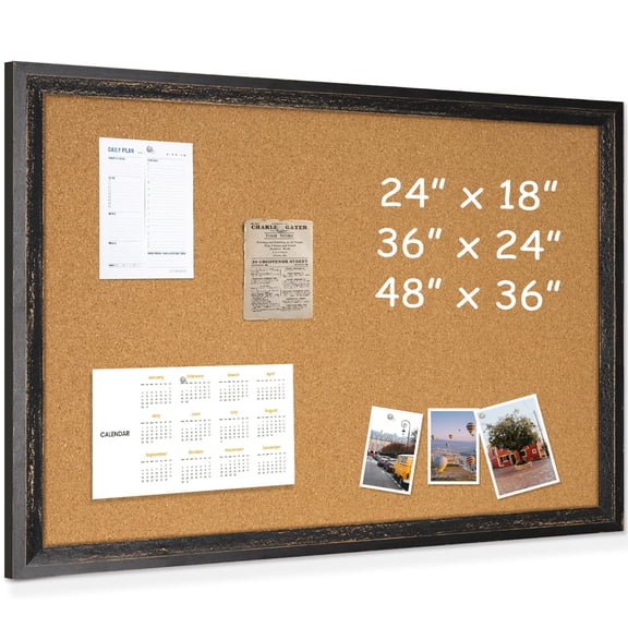 Large Cork Board Bulletin Board Poster Board Foam 48" x 36", Black Wood Framed Corkboard, Office Board for Wall Cork, Large Wall Mounted Notice Pin Board with 10 Push Pins for Wall, Home & Office