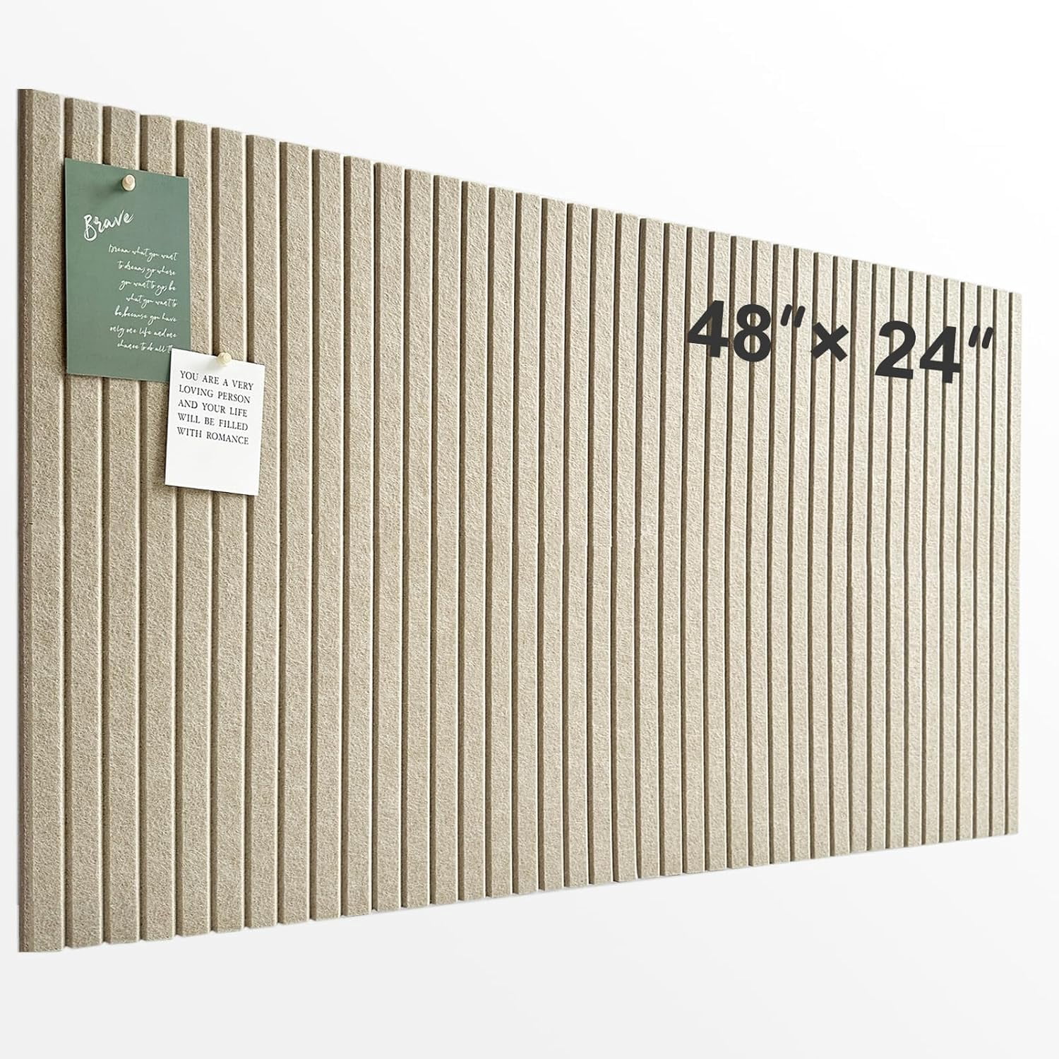 Large Cork Board for Office 8 Pack Felt Wall Tiles with Slat Paneling and Safe Removable Adhesive Tabs Bulletin Pin Boards Walls - Tan