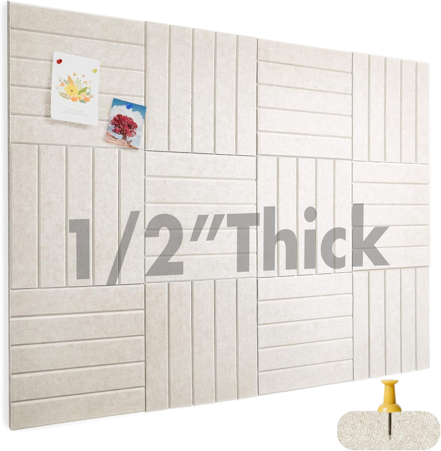 Large Cork Board for Office Decor, 48"x 36" - 1/2” Thick Felt Bulletin Board, 12 Pack Felt Board with Safe Removable Adhesive Tabs, Pin Board Cork Boards for Walls - Beige