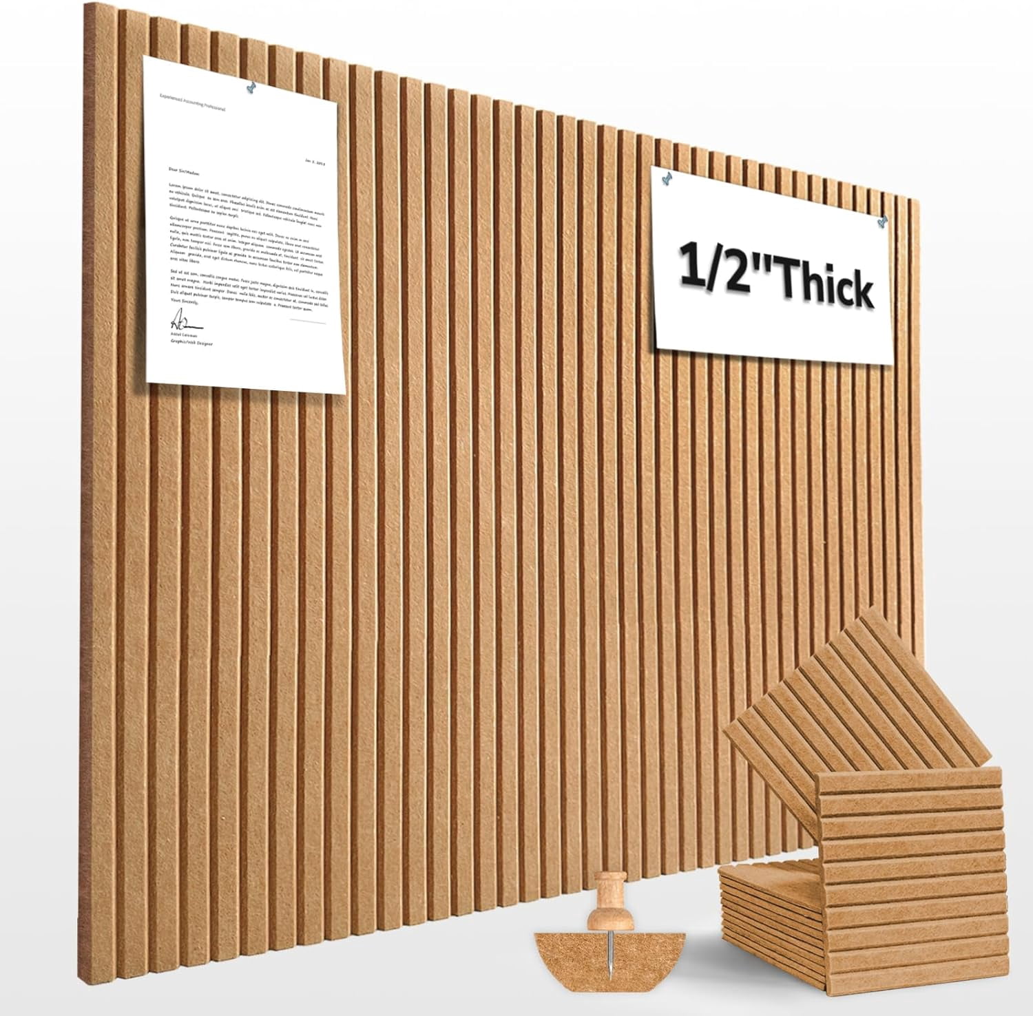 Large Cork Board for Office Decor, 48"x 36" - 1/2” Thick Felt Bulletin Board, 12 Pack Felt Board with Safe Removable Adhesive Tabs, Pin Board Cork Boards for Walls - Burnt Orange