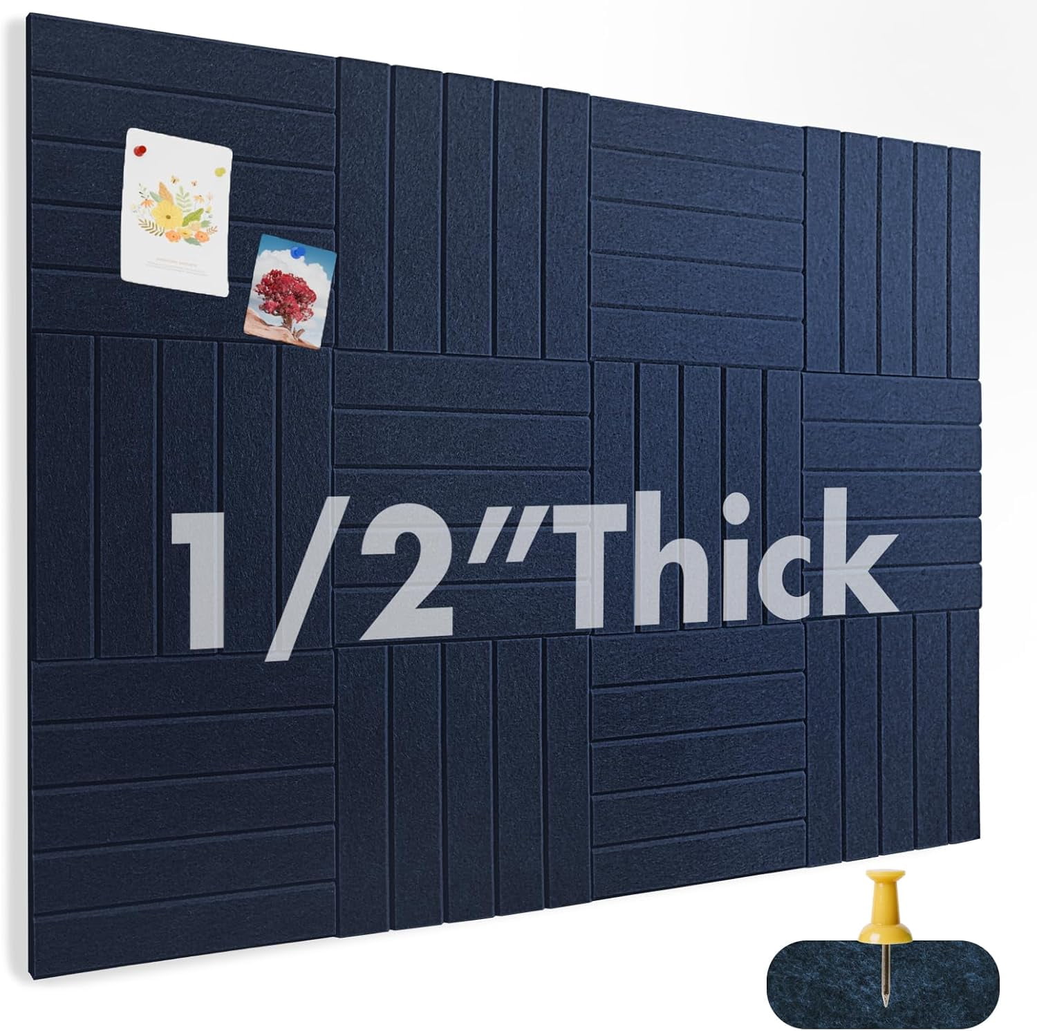 Large Cork Board for Office Decor, 48"x 36" - 1/2” Thick Felt Bulletin Board, 12 Pack Felt Board with Safe Removable Adhesive Tabs, Pin Board Cork Boards for Walls - Dark Blue
