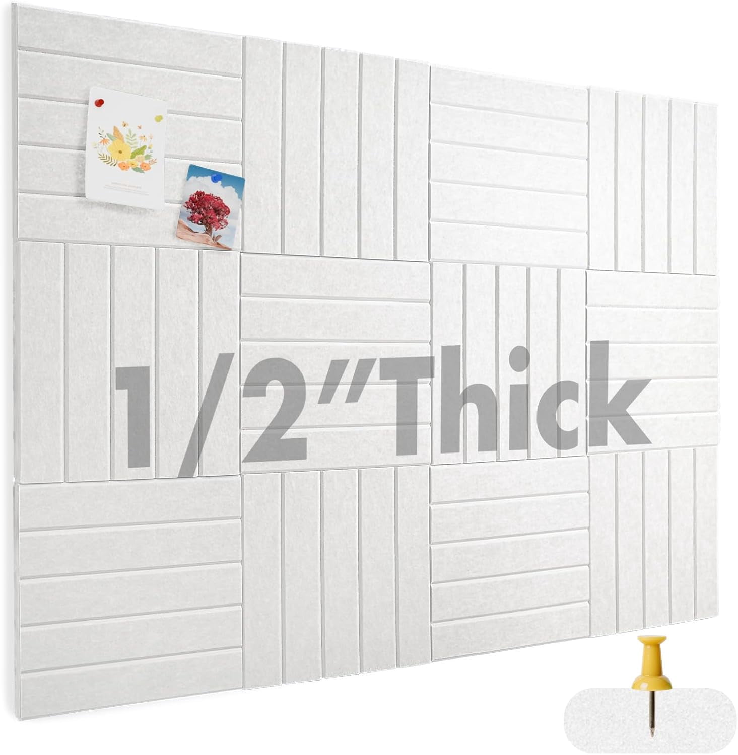 Large Cork Board for Office Decor, 48"x 36" - 1/2” Thick Felt Bulletin Board, 12 Pack Felt Board with Safe Removable Adhesive Tabs, Pin Board Cork Boards for Walls - White