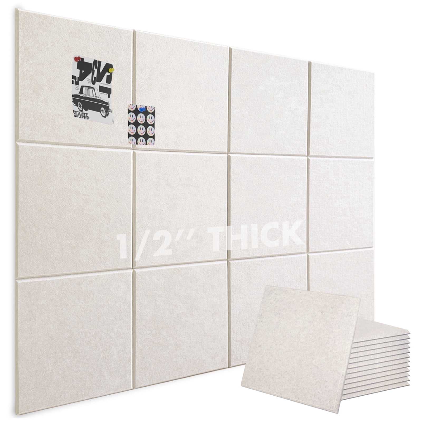 Large Cork Board for Office Decor,48"x36"-12 Pack Felt Wall Tiles with Safe Removable Adhesive Tabs, 1/2" Thick Felt Bulletin Board,Cork Boards for Walls Pin Board - Beige