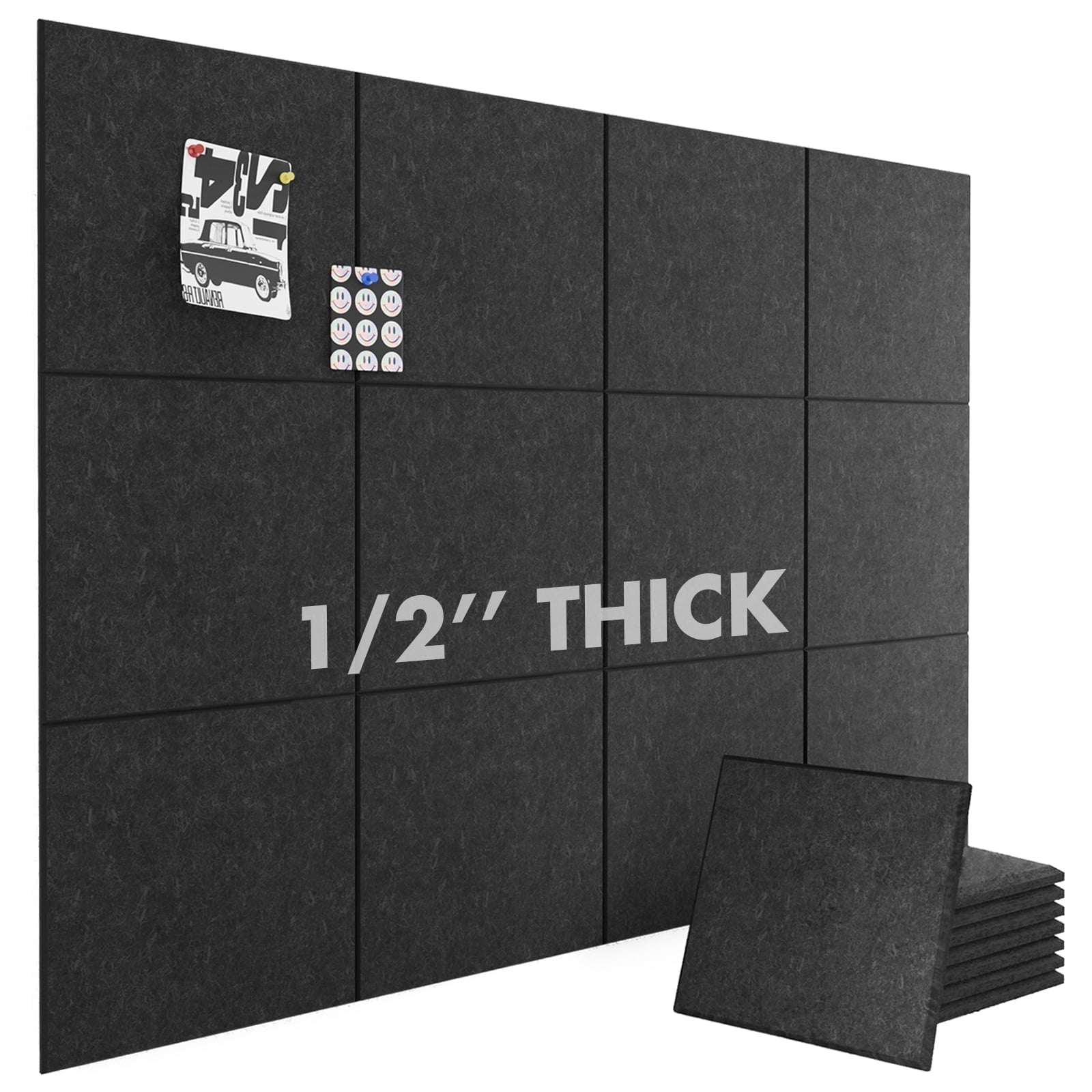 Large Cork Board for Office Decor,48"x36"-12 Pack Felt Wall Tiles with Safe Removable Adhesive Tabs, 1/2" Thick Felt Bulletin Board,Cork Boards for Walls Pin Board - Gray Marble
