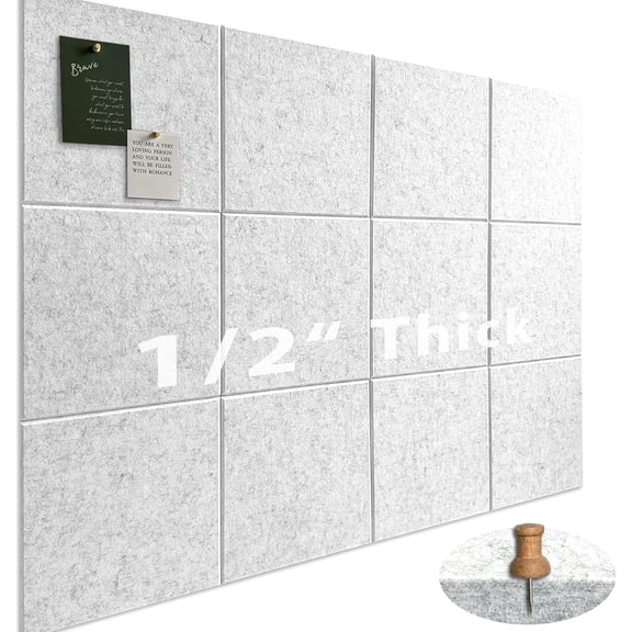 Large Cork Board for Office Wall Decor,48"x36"-12 Pack Felt Wall Tiles with Safe Removable Adhesive Tabs, 1/2" Thick, Felt Bulletin Board Pin Board Cork Boards for Walls - Light Grey