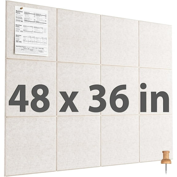 Large Cork Board for Wall 47" x 35" Light Tan Bulletin Board, 12 Pack Felt Wall Tiles with Pushpins, Cork Boards for Office Pin Board Tack Board for Photo Meno Decor