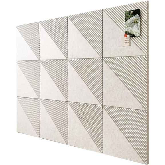 Large Cork Board for Walls 48"x 36", 12 Pack Felt Wall Tiles with Safe Removable Adhesive Tabs, Cork Board - Oatmeal