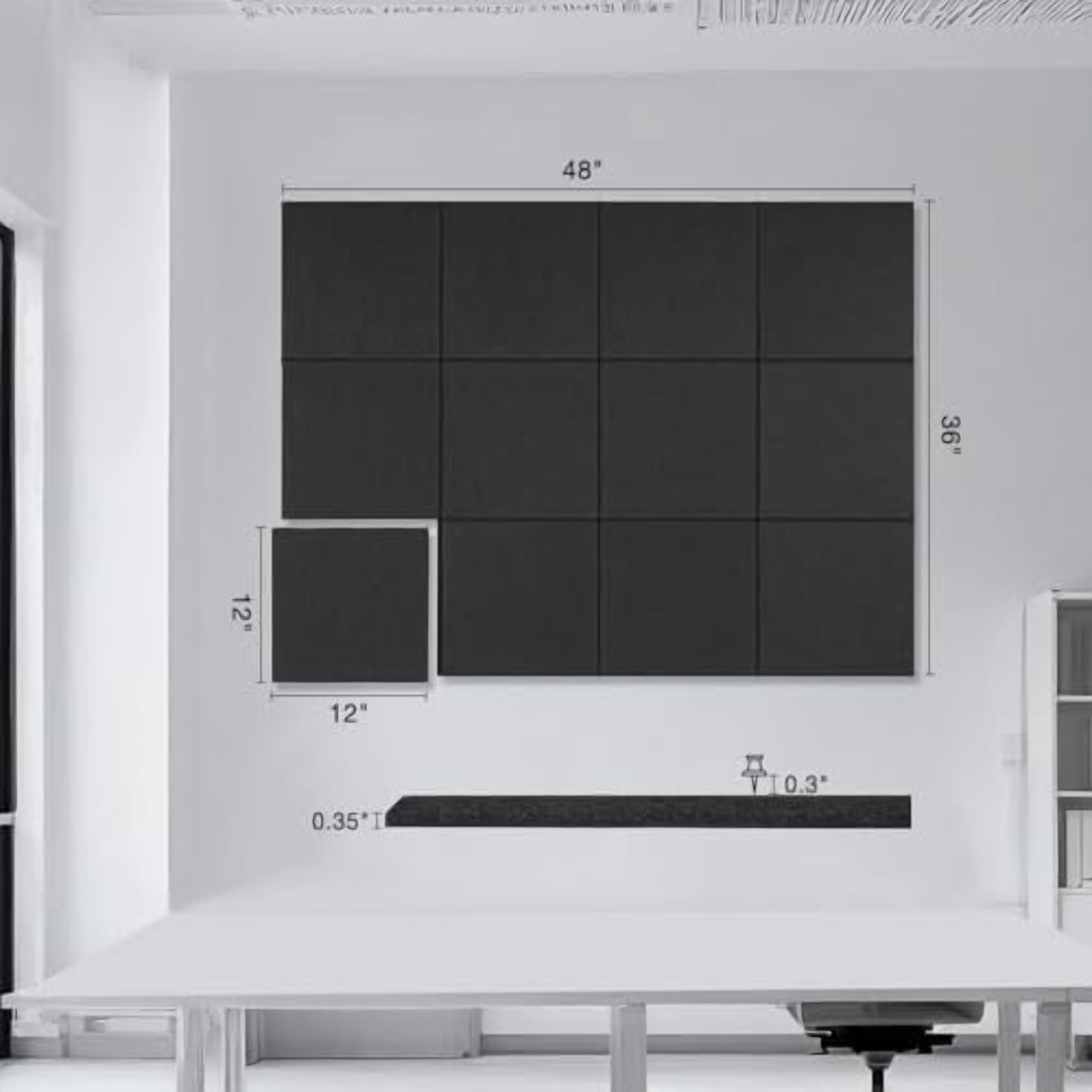 Large Cork Boards for Walls, 48" x 36", 12 Pack Bulletin Boards Alternative, Cork Board for Office, Black Felt Wall Tiles, with Removable Nano-Adhesive and Pushpins