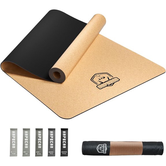 Large Cork Yoga Mat - 72"x36" Wide Non-Slip for Home Workout, Yoga, Pilates & Stretching - 6mm Cushioned Support - Eco-Friendly & Durable - Bonus Resistance Bands & Carry Bag Included
