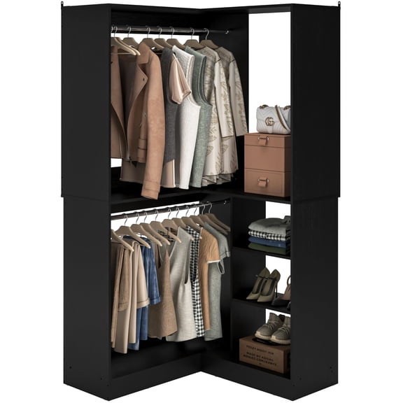 Large Corner Closet System Freestanding Walk In Closet Organizer Tower Storage Unit Heavy Duty Clothes Rack Two Hanging Rods Adjustable Shelves Master Bedroom