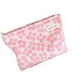 thumbnail image 1 of Large Cosmetic Bag for Women, Pink Floral Makeup Pouch with Zipper, High Capacity Travel Toiletry Organizer for Skincare & Brushes, Portable Storage for Vacation, Dorm, Polyester, 1 of 5