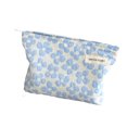 thumbnail image 1 of Large Cosmetic Bag for Women, Cute Floral Makeup Pouch with Zipper, Water Resistant Polyester Travel Toiletry Organizer for Skincare Stationery, Blue, 1 of 5